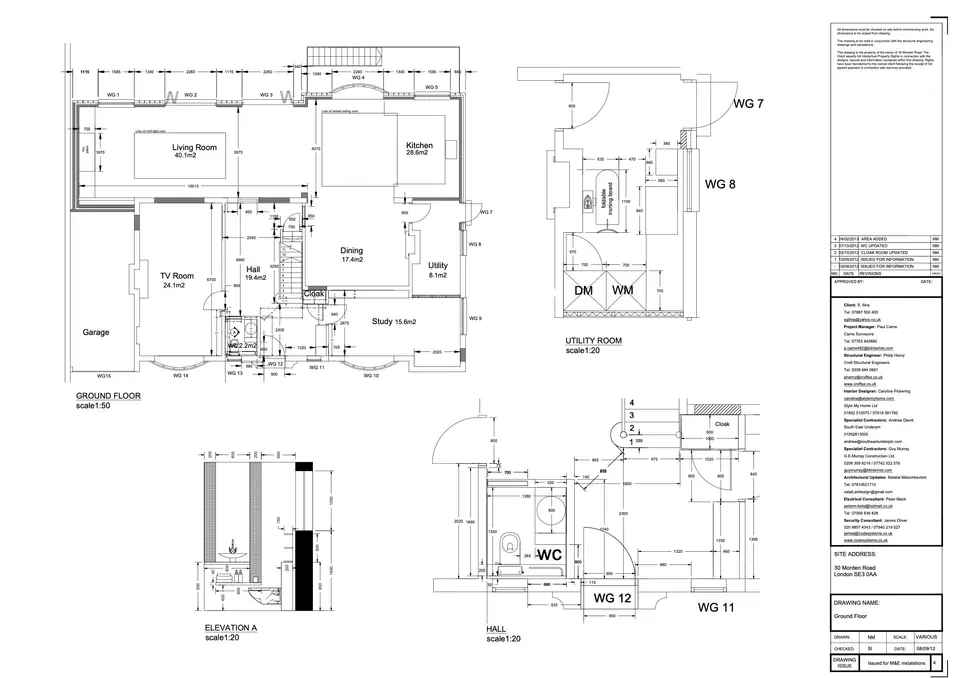 Ground floor plans and details for the Blackheath renovation
