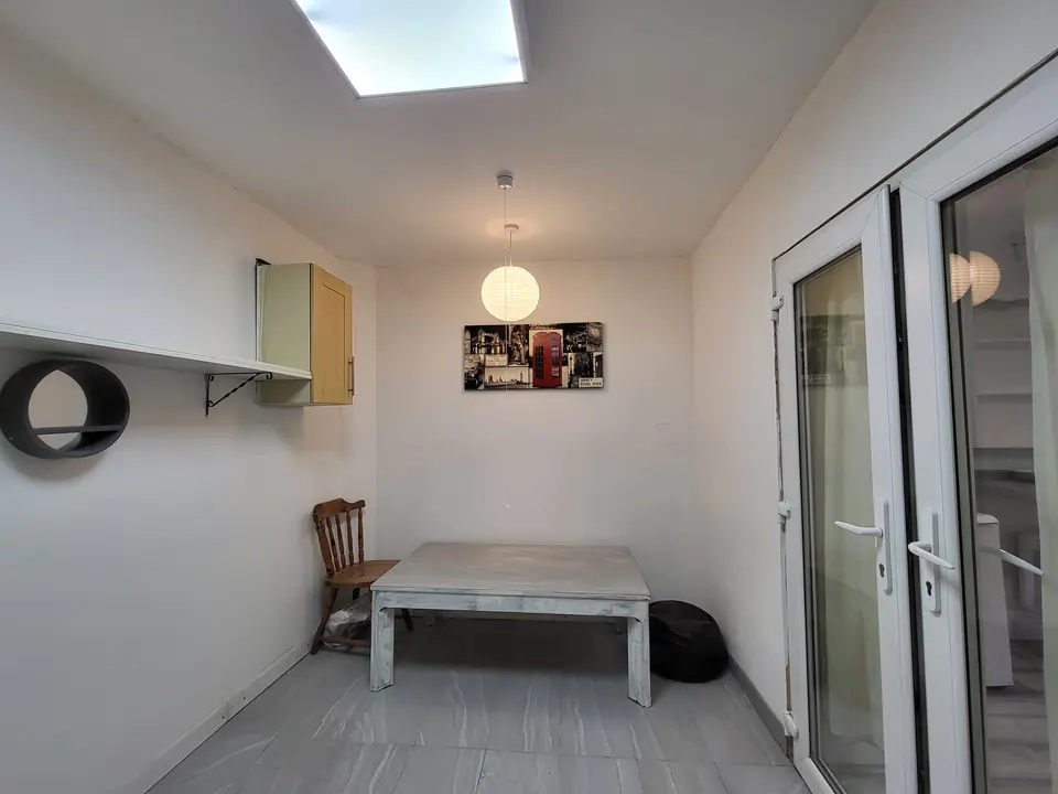 Bright room with roof light and French doors