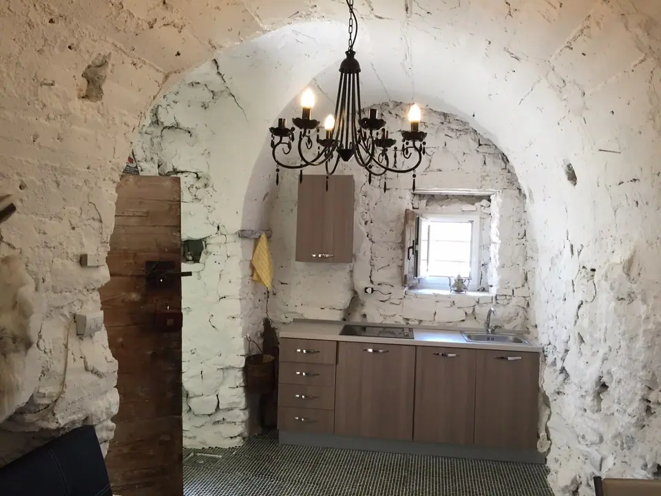 The same vaulted space as a finished kitchen