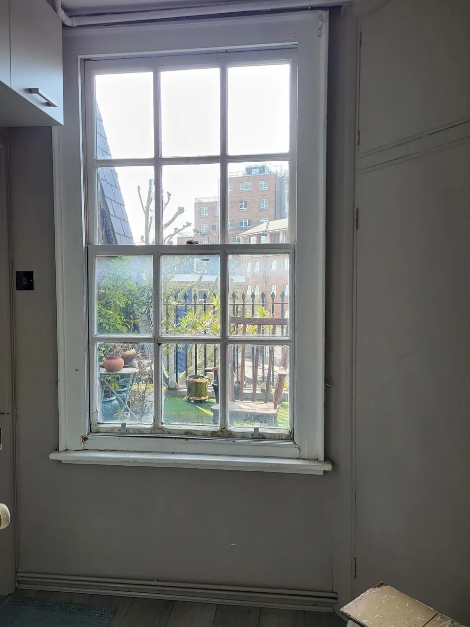 Original sash window seen from inside the flat